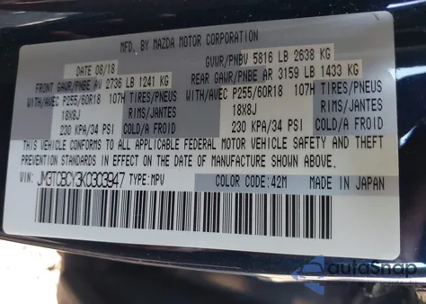 2019 Mazda Cx-9 Touring from USA, damaged, VIN JM3TCBCY3K0303947